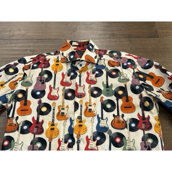 Vintage 717 Refined Mens Guitar Print Long Sleeve Button Shirt Size M MEDIUM - Picture 4 of 9